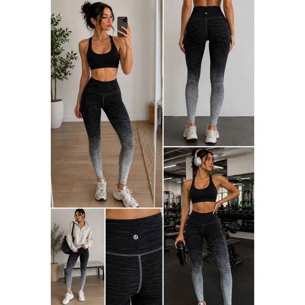 Lululemon Ombre Space Dye High Rise Leggings Black Grey Size 4 Yoga Training